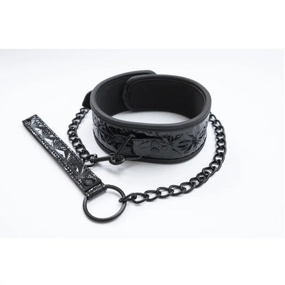 Crna ogrlica sa metalnim povodcem Black Collar and Leash