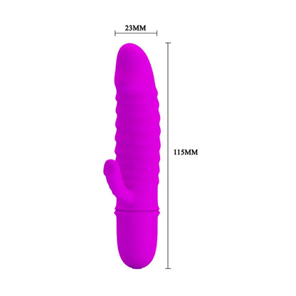 Ljubičasti silikonski vibrator sa dodatnom stimulacijom klitorisa